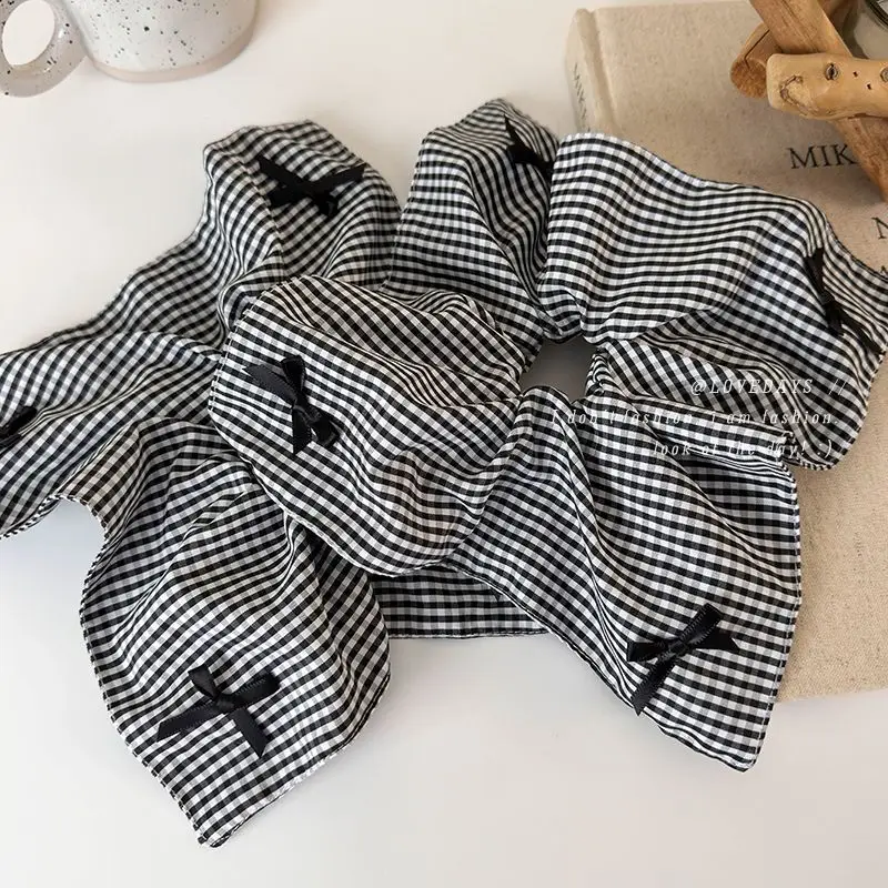 Black and white checkered largebow large intestine headband high-end temperament square scarf headband high-end hair accessory