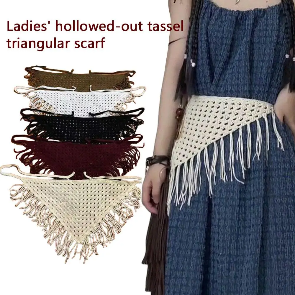 

Hollow-Out Waist Decoration Waist Hip Wrap Bandana Layering Accessory Y2K Classic Adjustable Fashion Fringe Triangle Scarf