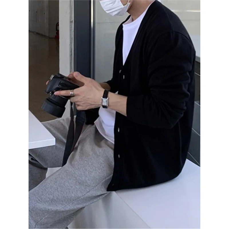 Imagen 4: Suéter de punto abierto de moda coreana para hombre, nuevo estilo de primavera y otoño, suéter de punto a la moda, suéter perezoso Simple