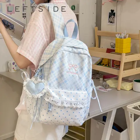 LEFTSIDE Polka‑dot Backpack Lace Bow Embroidery Large Capacity Cute Teen Student School Book Bags 2026 Travel Rucksack Unbranded