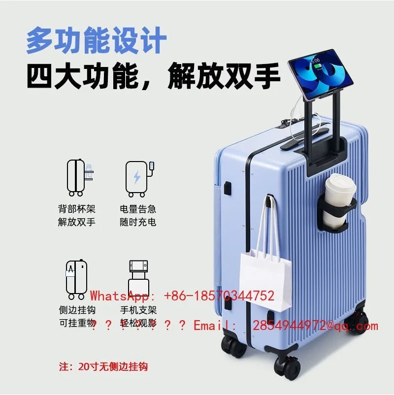 Aluminum frame luggage new style, side-opening lid carry-on expandable multifunctional travel password trolley suitcase