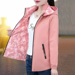 New Autumn Women Jacket Double-sided Windbreaker Female Long Sleeve Thin Top Jackets Hooded Casual Basic Coat Loose Outerwear5XL