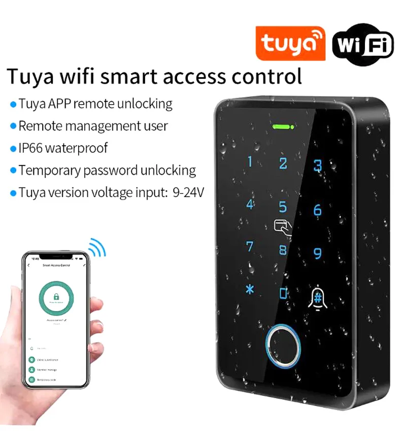 

WiFi Tuya App Smart Fingerprint Door Lock IC Reader ABS Outdoor Keypad Waterproof Door Access Control System