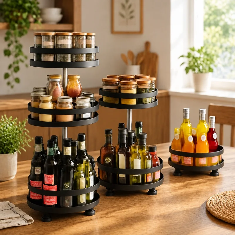 Rotating 360-Degree Spice Rack Turntable for Efficient Kitchen Storage and Organization