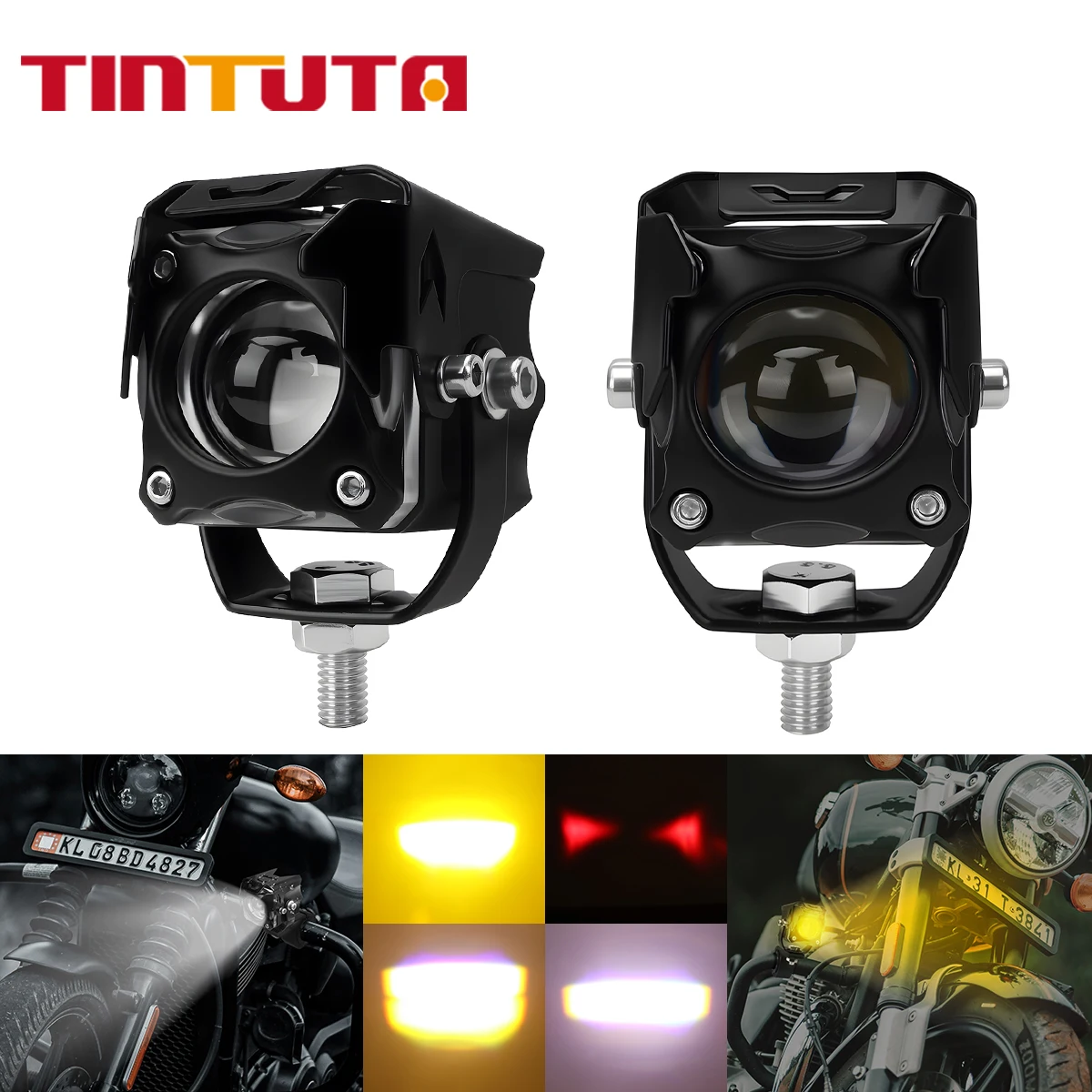 

12-24V Motorcycle LED Demon Eyes Spotlight Dual Color Fog Lamps 2Lens Headlight Flash DRL Driving Light White Yellow Car Truck