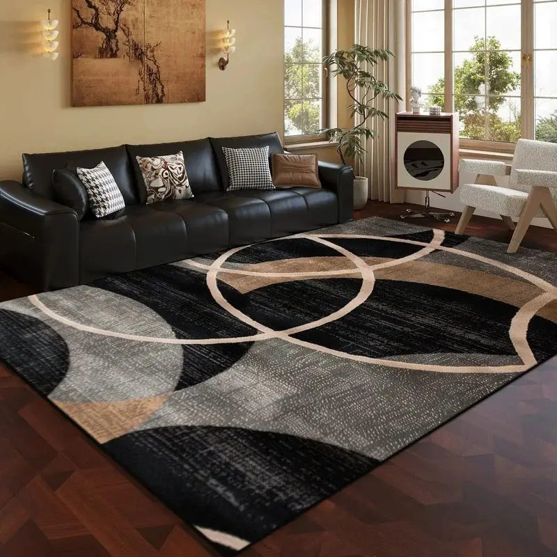 VIKAMA Abstract Interwoven Circle Living Room Rug, Non-Slip and Stain-Resistant Indoor Area Rug, Bedroom Rug, Home Decor