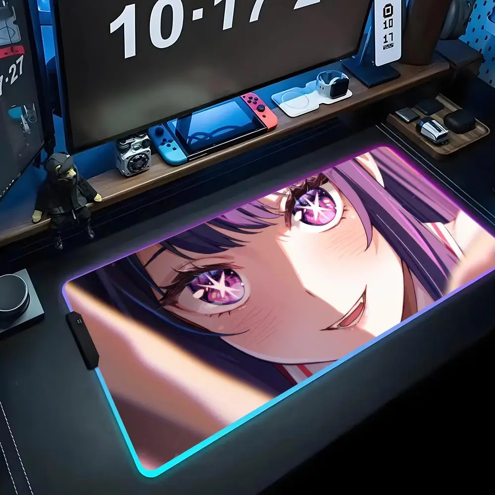 

Игровой коврик для мыши Hoshino Ai с RGB-подсветкой, большой светодиодный коврик для ПК, светящийся коврик для мыши, большой коврик для клавиатуры, настольный коврик с подсветкой