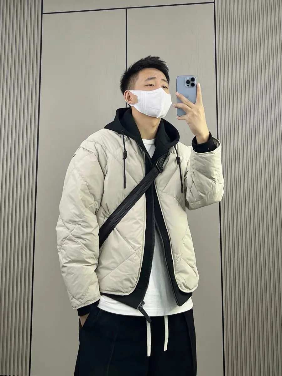 

Winter New Men's Faionable Hooded down Cotton Jaet Thiened Warm Coated Fabric Zipper Closure Casual Sle Pure Color