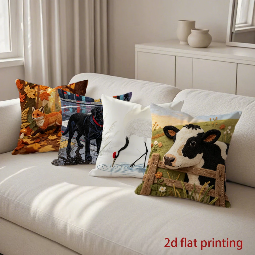 2D Farm Animal Forest Street Throw Pillow Covers Pattern Cushion Cover Suitable for Sofa Bedroom Car Pillow Cover