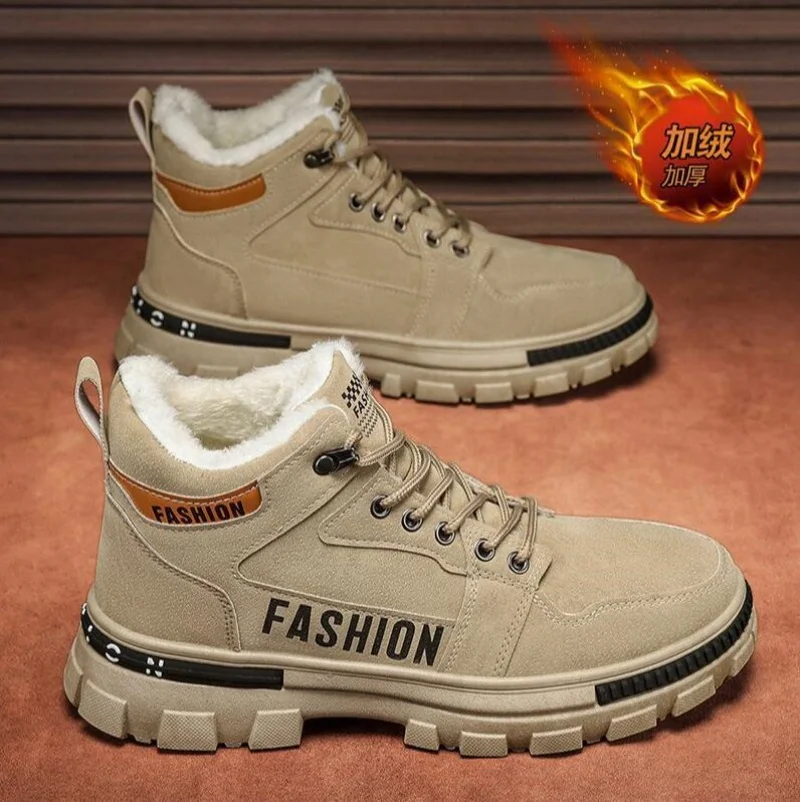 

Men Snow Boots Winter Anti Slip Plush Indoor Warm Cold Proof Snow Boots High Top Platform Lace Up Outdoor Sport Work Boots