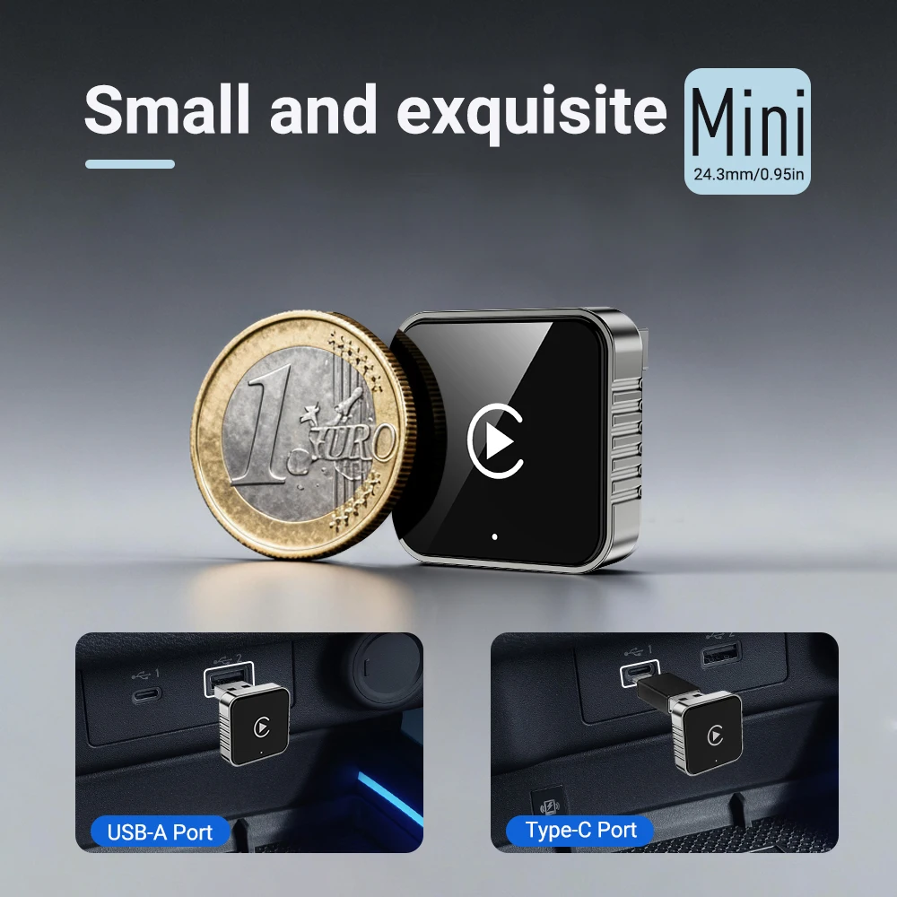 صندوق AI جديد Super Mini Carplay سلكي إلى CarPlay/Android Auto 2in1 Box 5 جيجا هرتز WiFi5 لسيارة CarPlay/السيارات السلكية الأصلية بنسبة 99%