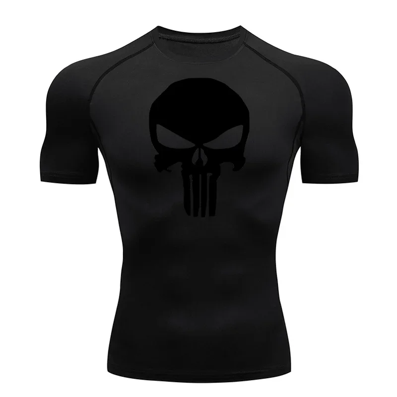 Heren Tops T-Shirts Zomer Korte Mouw Compressie Shirt Fitness Mma Top Skull T-Shirt Zwart Heren Ademende Bodybuilding Tops