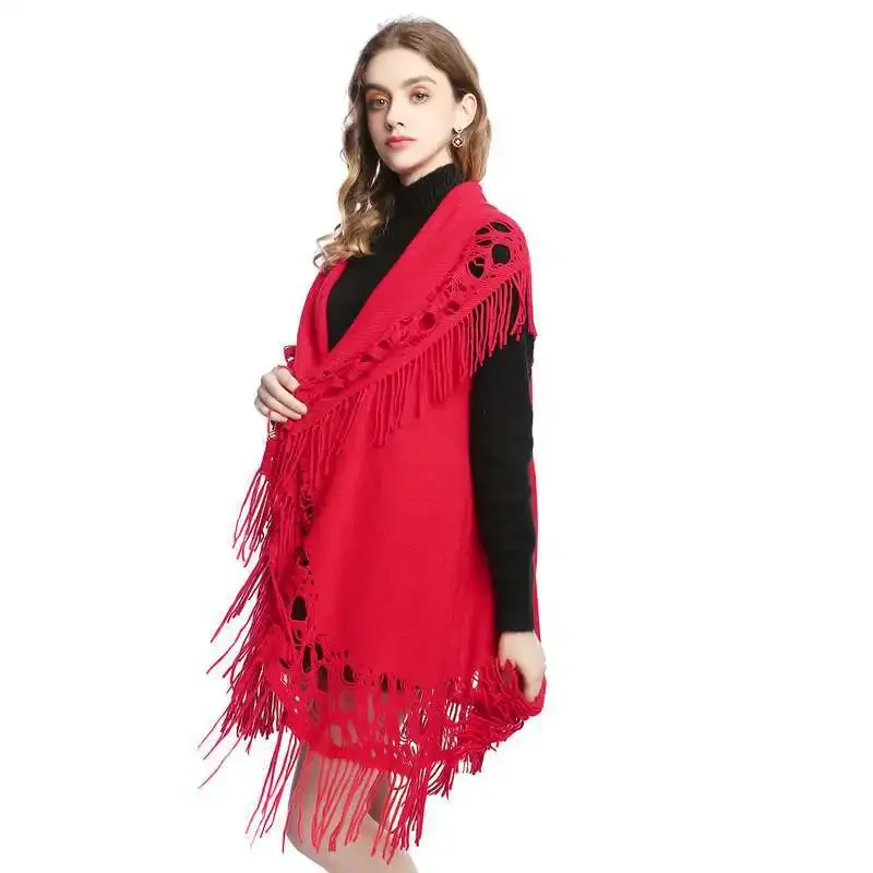 Spring  Autumn New Women Loose Tassel Sweater Multi-purpose Scarf Cardigan Thin Jacquard Shawl Coat Lady Cloak  Gray