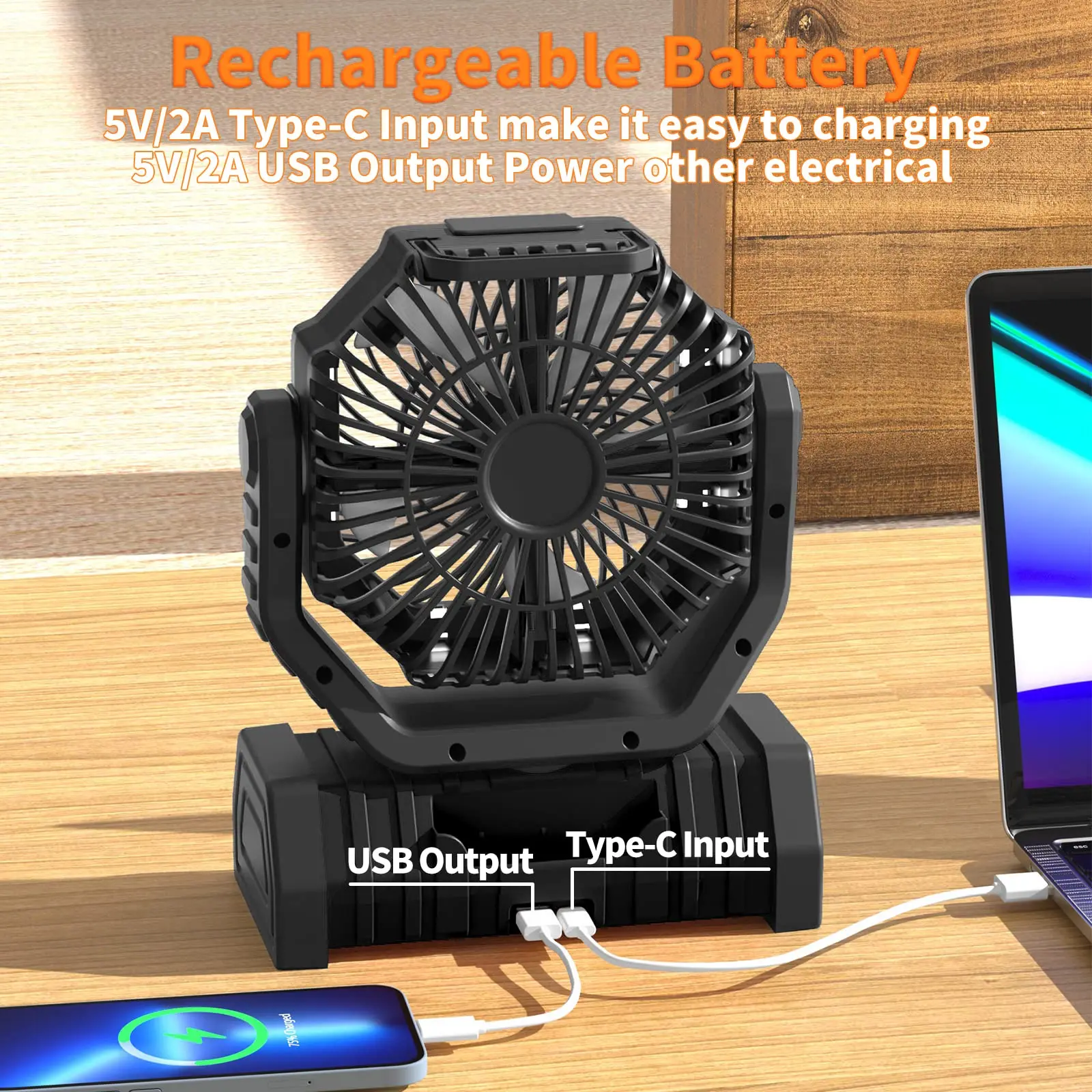 270 ° Head Rotation Tent Ventilador 20000mAh Portable Rechargeable Wireless Fans Adjustable Speed Camping Fan with LED and Hook