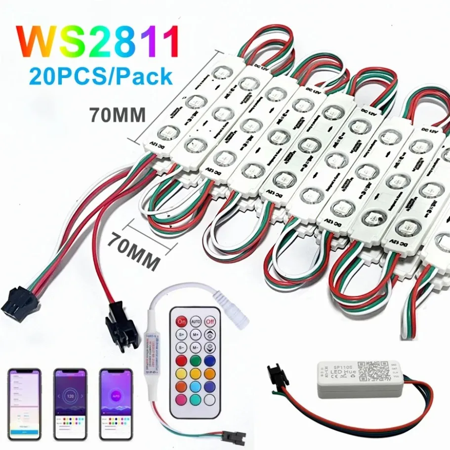 20pcs WS2811 RGB LED Modules Light DC12V Waterproof IP65 Full Color Advertisement Lamp For Shop Signboard Letter Light-box Decor