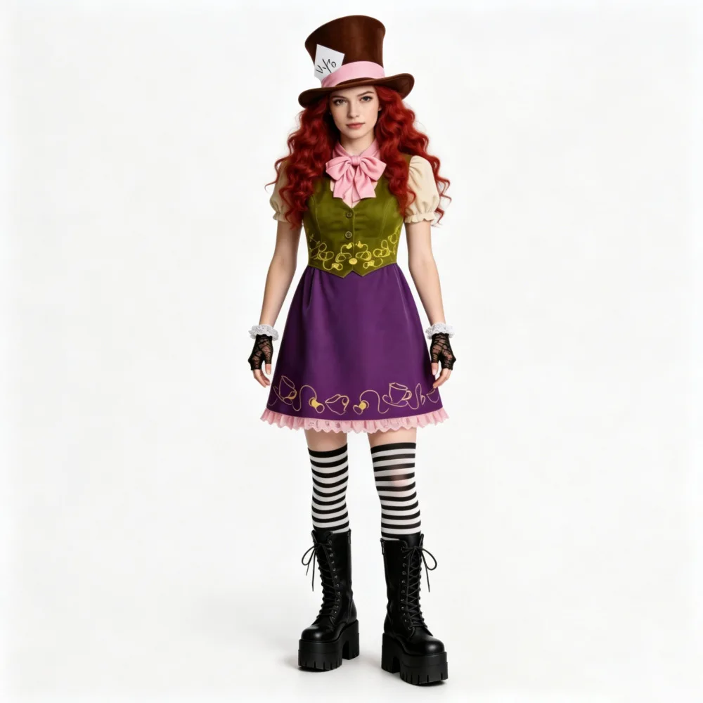 

Alice in Wonderland Mad Hatter Dress Suit Set Cosplay Costume Movie Character Halloween Masquerade Performance Clothes for Adult