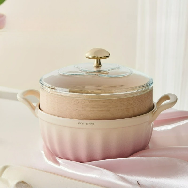 Visible Glass Casserole Pot Heat Resistant Dry Burn Proof Clay Ceramic Soup Pot for Gas Stove Electric Home Kitchen Cooking Set