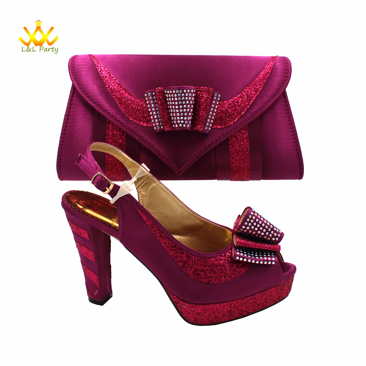 New Spring Autumn Super High Heels Shoes Matching Bag Set in Magenta Color For Nigerian Ladies Wedding Party