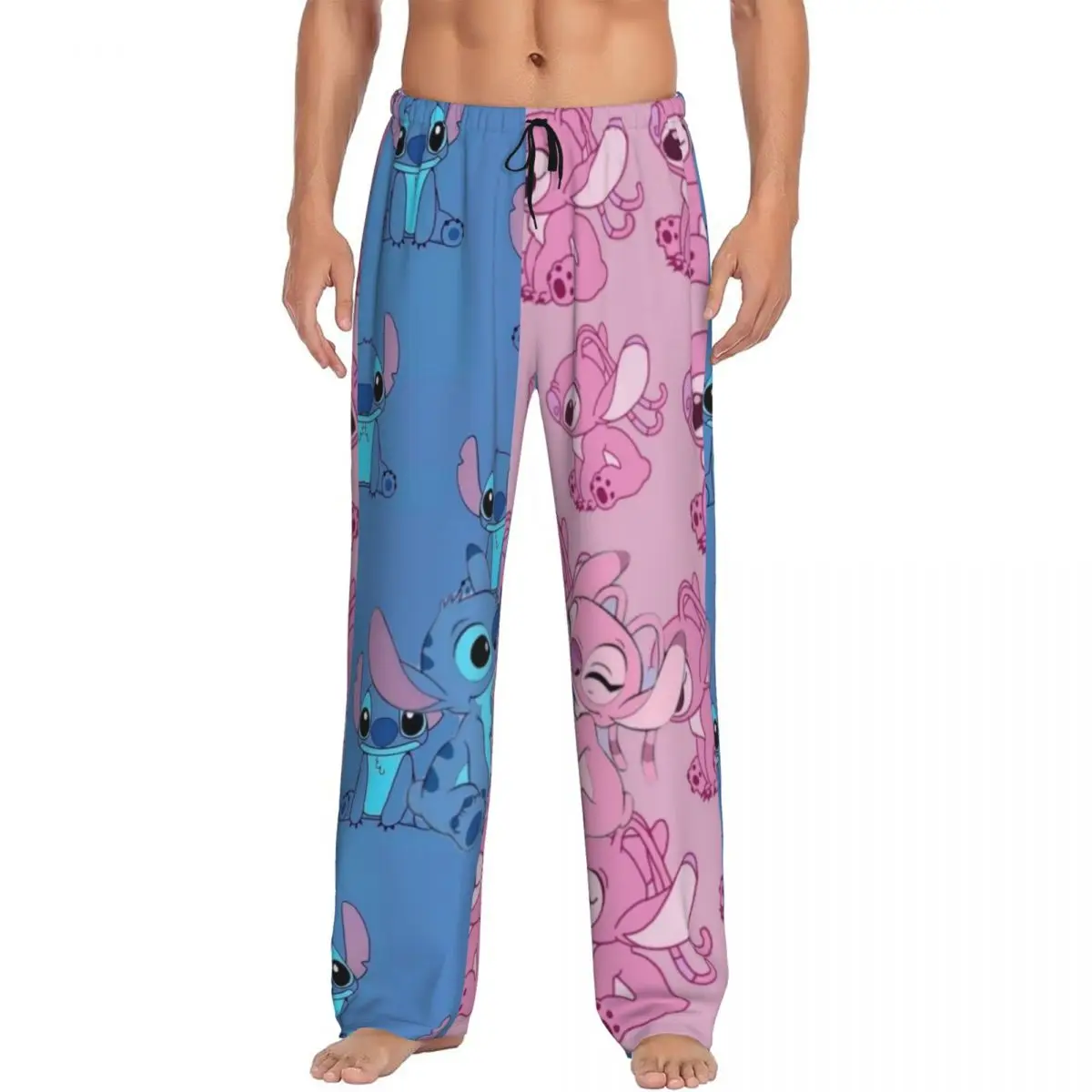 

Custom Cute Stitch And Angel Wallpaper Pajama Pants Sleepwear Men's Elastic Waistband Sleep Lounge Bottoms with Pockets
