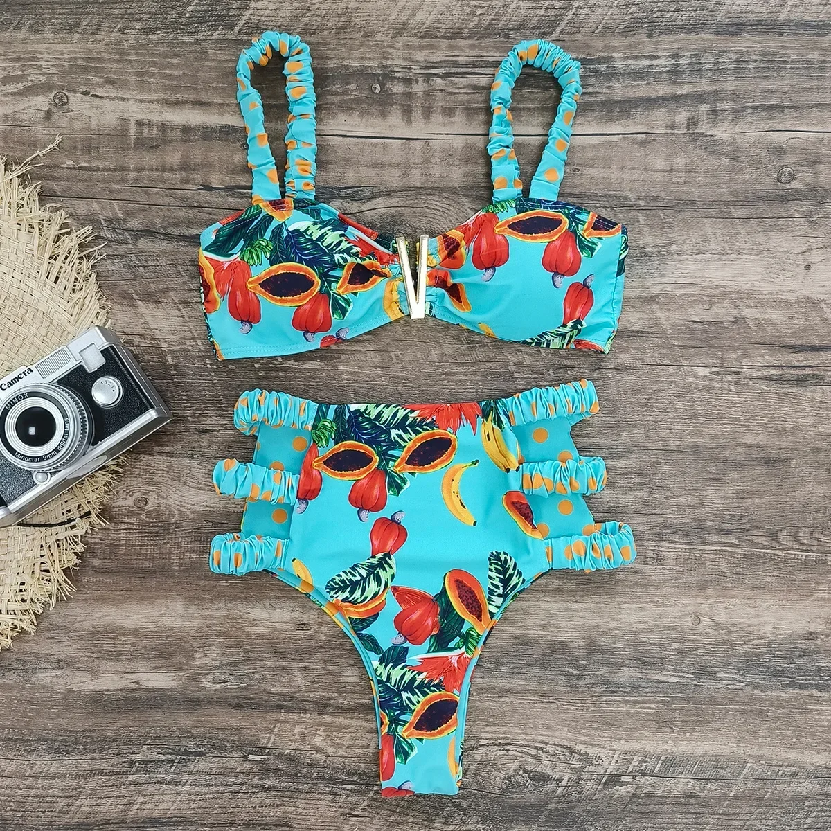 

Женский раздельный купальник с цветочным принтом, новинка 2025 года, с эффектом пуш-ап, на бретельках, бандажный, для пляжа