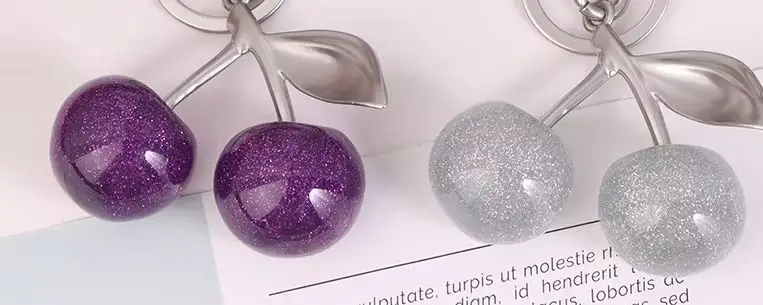 

Fashion Cherry Keychain Elegant Exquisite Fruit Cherries Keyring Women Bag Pendant Handbag Hanging Charms Car Key Holder