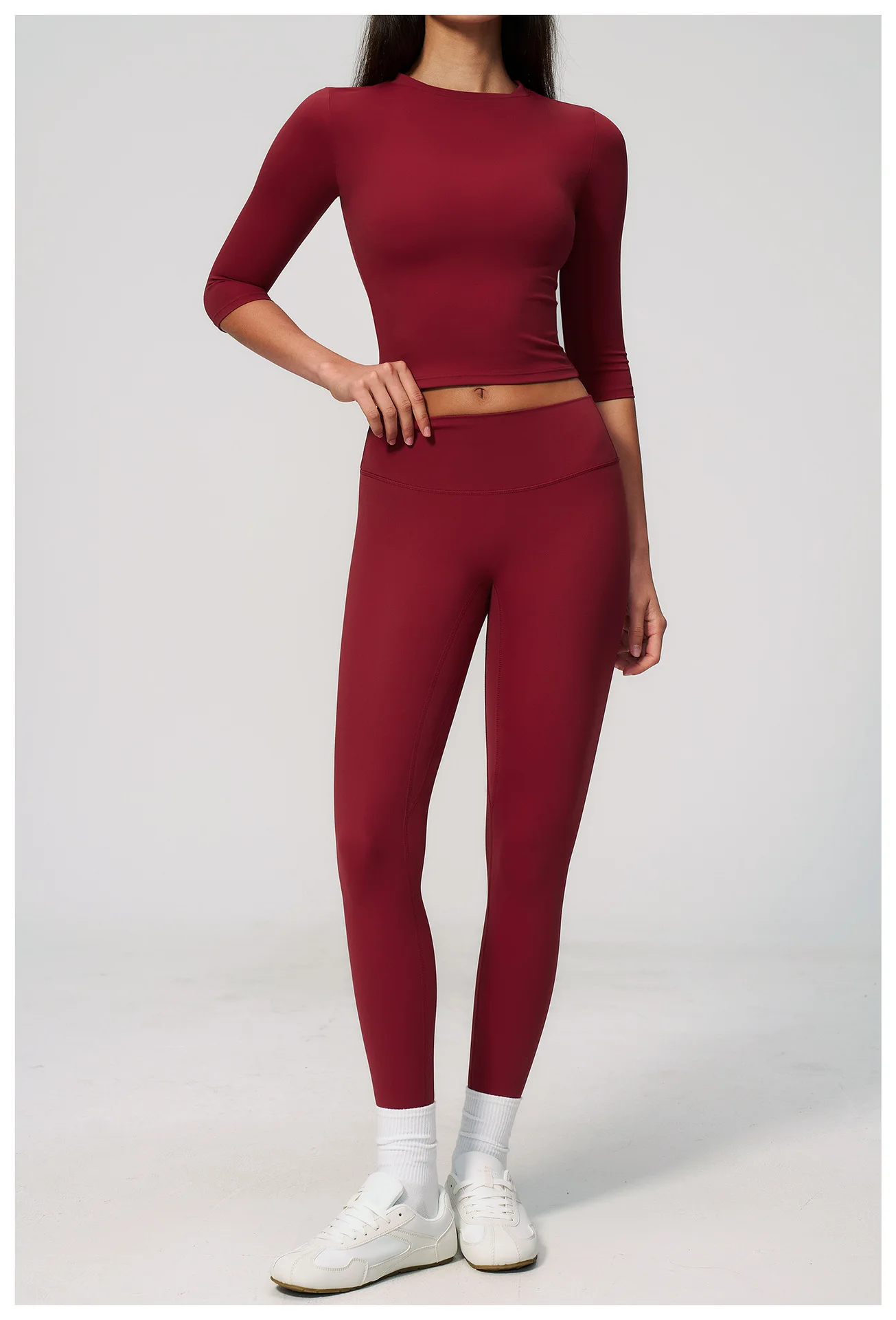 Yoga 3/4 Sleeve Crop Top + Leggings Set Women, High Waist, Scrunch Butt Lift, 4-Way Stretch, Squat Proof, Athleisure