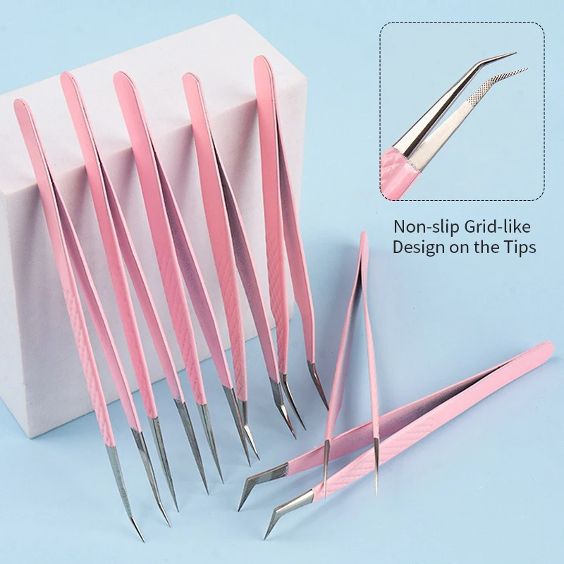 الوردي الألياف تلميح رمش تمديد الملقط حجم العزلة دقيقة لاش الملقط نانو التكنولوجيا الحاجب من AILEISHI ماكياج