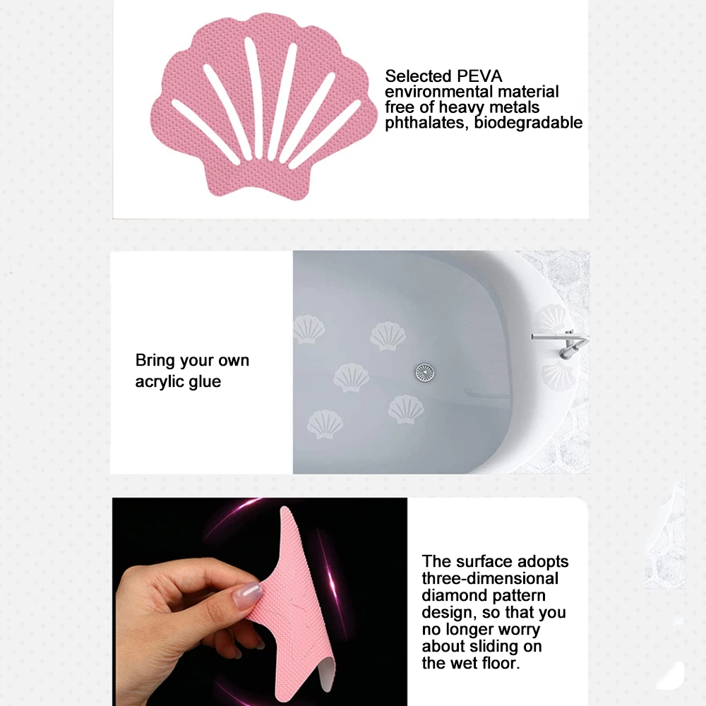 12/20pcs Bathroom Bathtub Shell Shaped Non Slip Stickers Self-Adhesive Shower Stickers Safety Tape Non-slip Stickers Bathroom Su