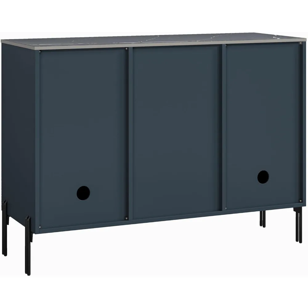 42 Inch Wine Cabinet with Two Doors & Drawers, Open Glass & Wine Rack, Marbling Pattern Countertop, Storage Shelves Kitchen Cof