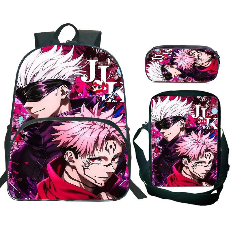 3pcs Set Jujutsu Kaisen Gojo Satoru Backpack With Shoulder Bag Pencil Case Student Travel School Bags Boys Girls Daily Bookbag