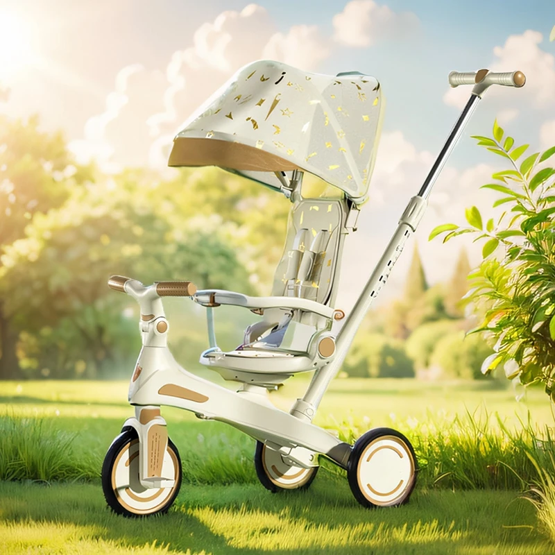 

Baby Three-wheeled Trolley,Foldable Tricycles for Children From 3 To 5 Years Offer,Can Ride and Slide Child Tricycles with Shade