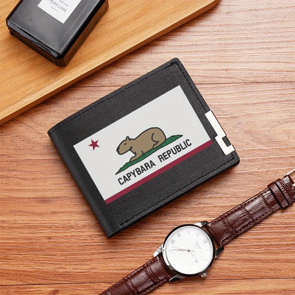 Capybara star flag green grass text Men's Wallet Printing Design Simple Modern Stylish Business Father's Boyfriend's Christmas L