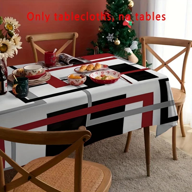 One tablecloth with modern geometric patterns - simple design in red, black and gray, suitable for various home styles.yzb