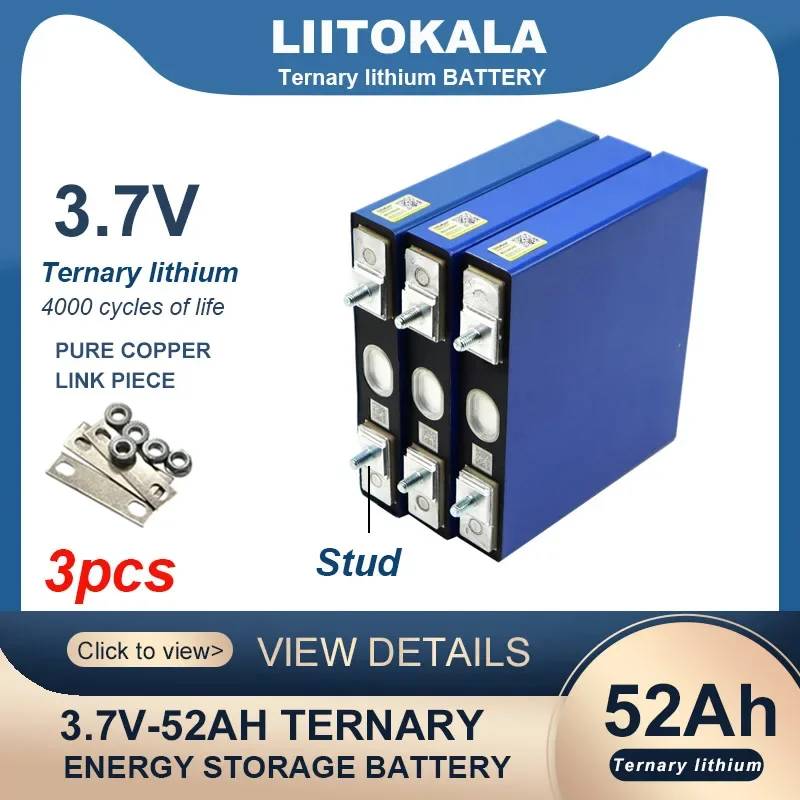 3pcs LiitoKala 3.7V52Ah battery Ternary lithium for 12V 24V Electric bicycle Motorcycle Car motor batteries modification Stud