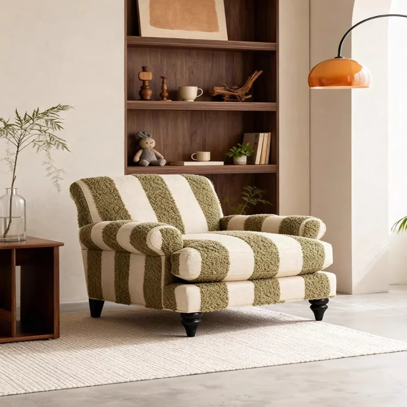 

American retro style lamb wool single sofa chair living room home bedroom small apartment French medieval casual chair