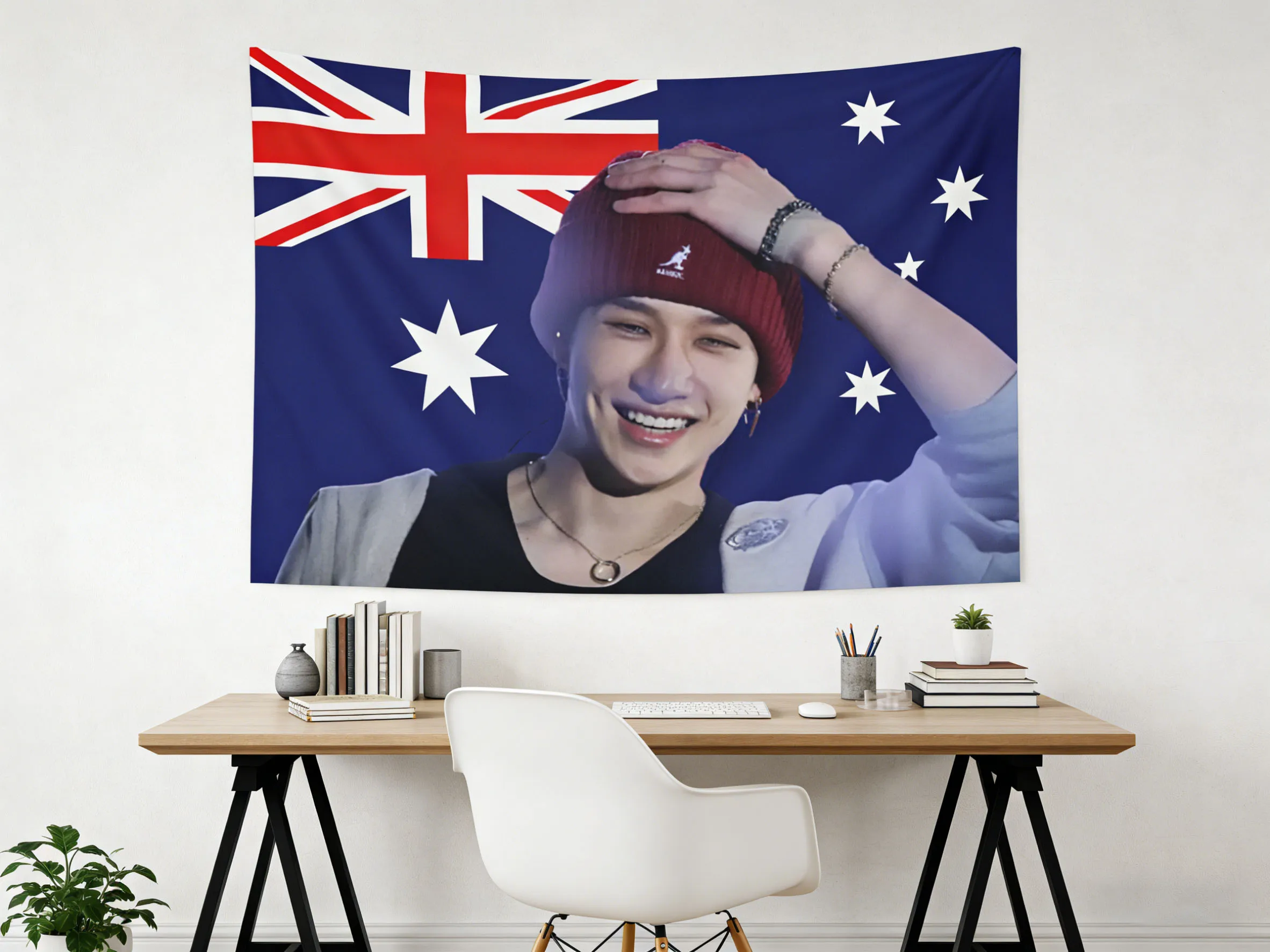 1pc Bang Chan Cute Flag Banner For Bang Chan Fans Australian Flag Tapestry K-pop Idol Wall Hanging Decor Merchandise Gift Ideas
