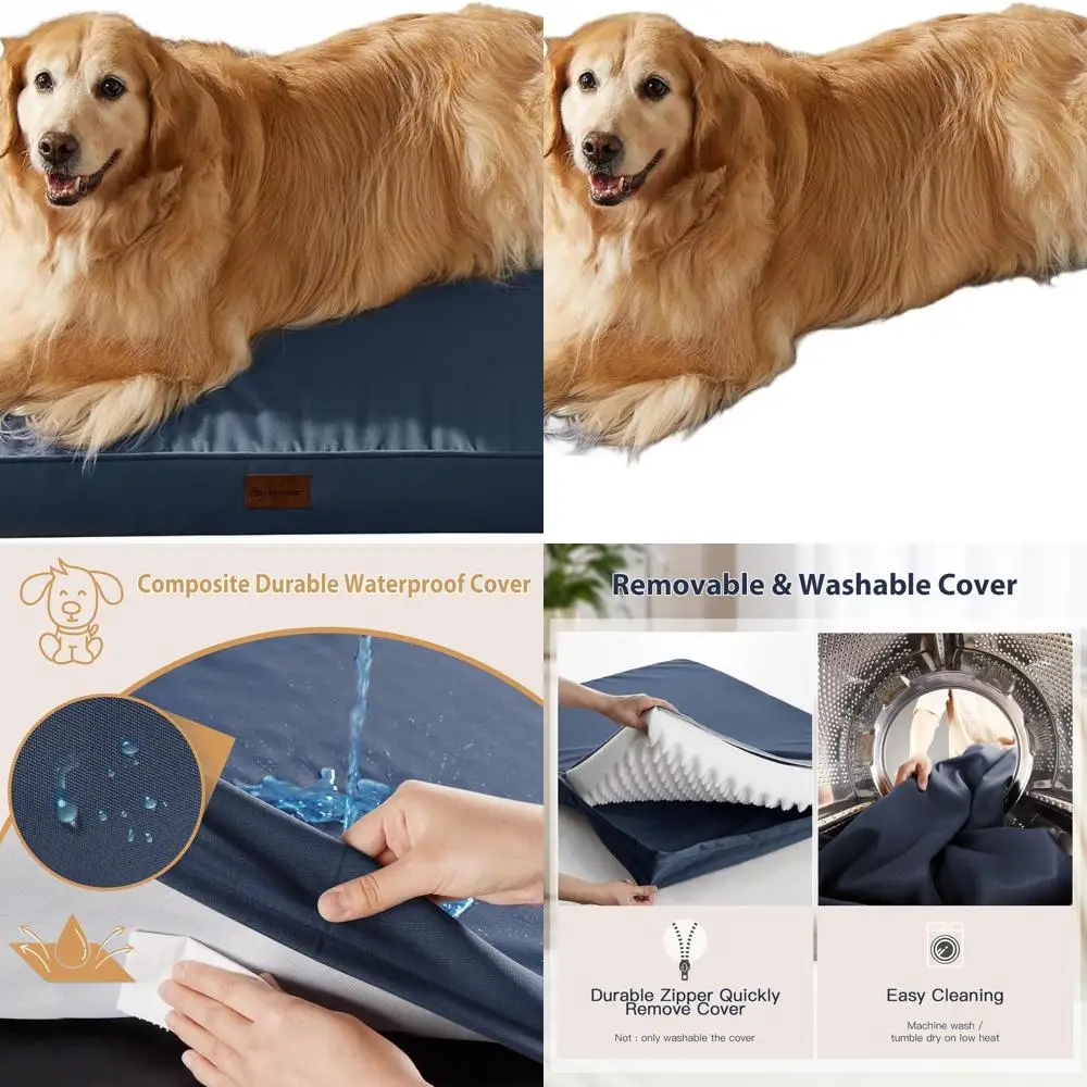 Cama ortopédica impermeable para perros grandes con funda azul marino extraíble y espuma para cajas de huevos - 54 x 36