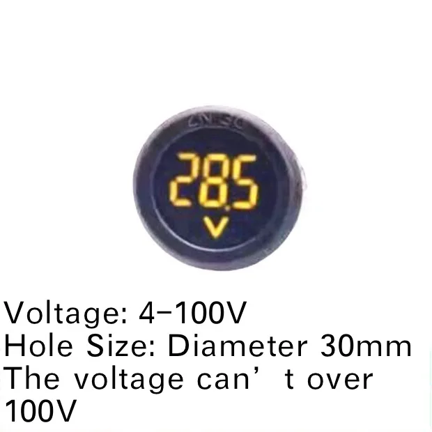 50pcs DC 4-100V DC Digital Voltmeter Head Display LED Digital Display Round Two-wire Voltage Meter Reverse Polarity Protection