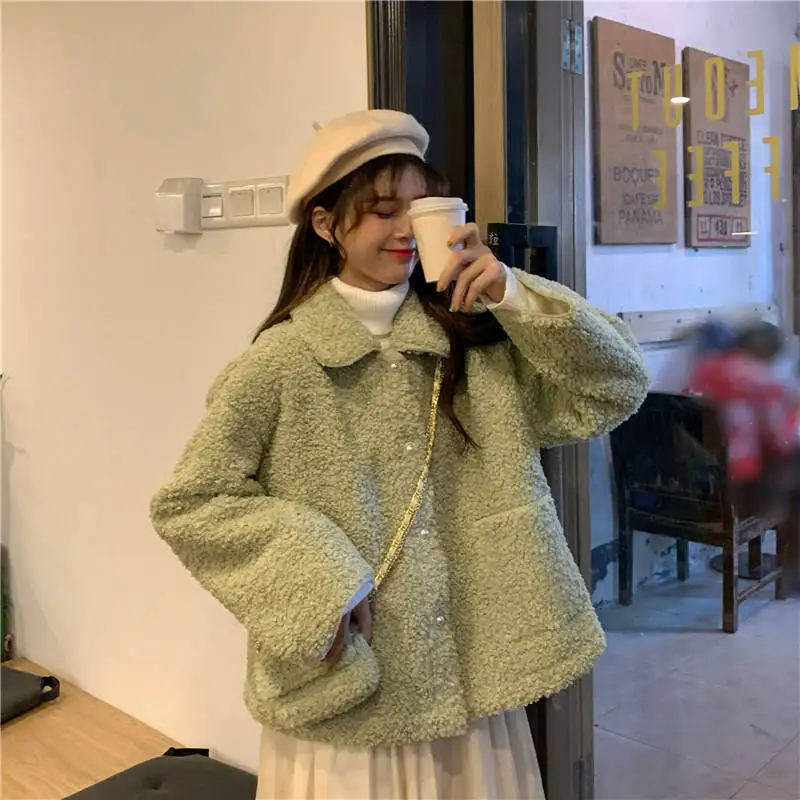 Imitation Lamb Wool Jacket for Women, Warm and Cute Winter with Loose Plush Top