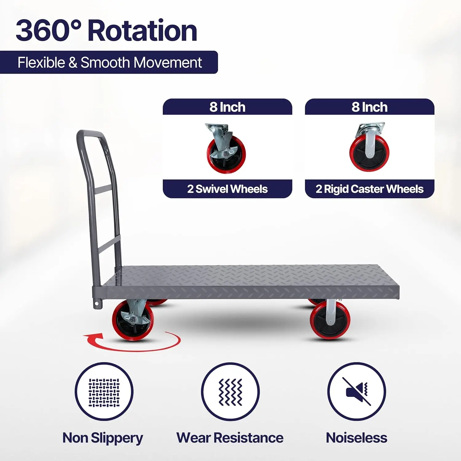 عربة منصة مسطحة 5 ثانية دوللي صناعية شديدة التحمل 48 بوصة × 24 بوصة منصة شاحنة دفع يدوية لوحة ماسية شديدة التحمل