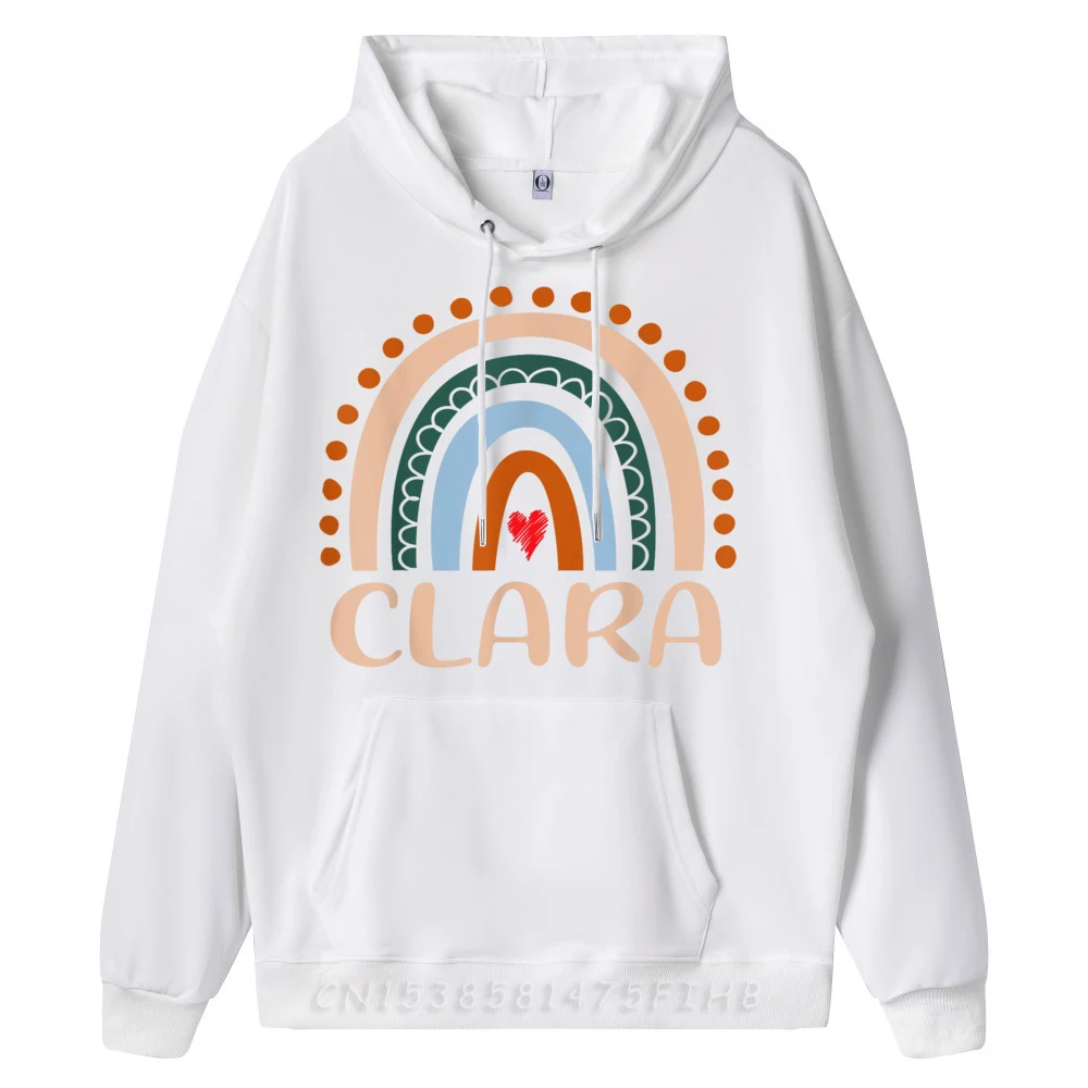 Printed Clara Name Personalized Rainbow Clara Sweatshrt Graphic Christmas Long Sleeve O-Neck Hoodies Men Gift Hoodies