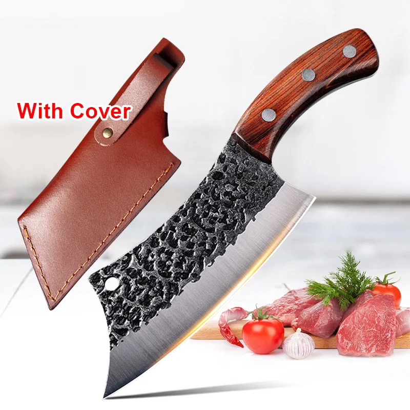 

Нож для кованого мяса мясника, универсальный кухонный шеф-повар из нержавеющей стали с крышкой для обрезки фруктов