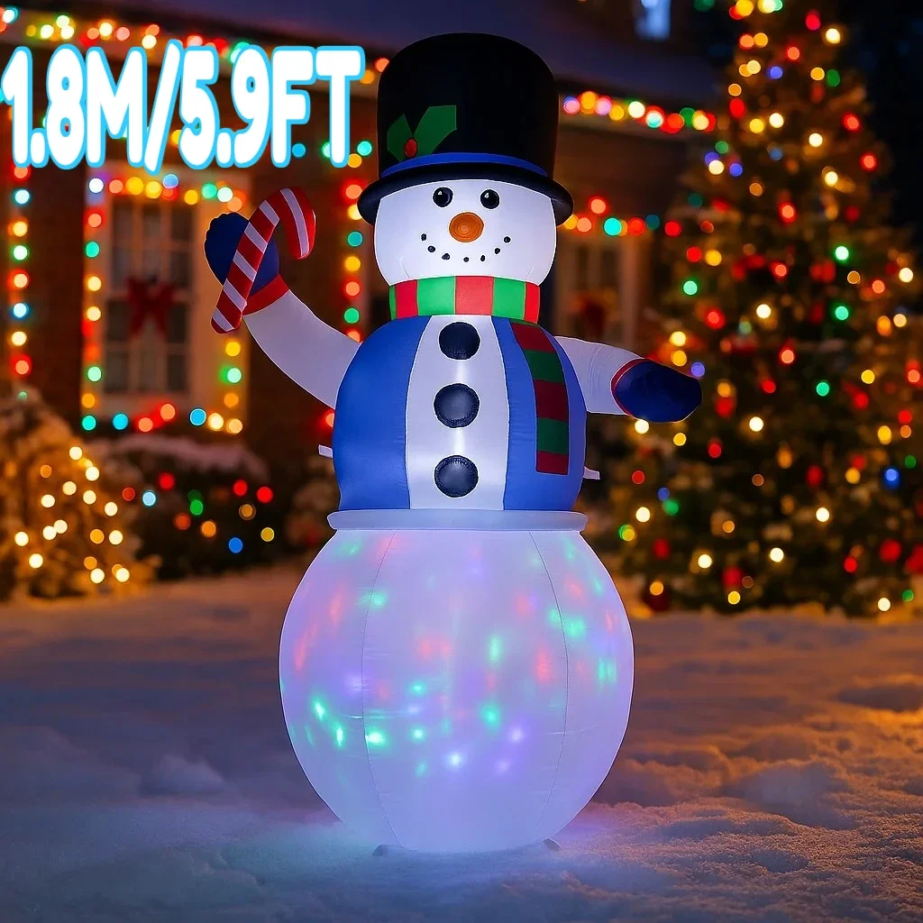 1.8M/5.9FT Inflatable Christmas Snowman with Candy Cane Lights LED Home Holiday Lighting Decorations Yard Xmas Ornament Supplies