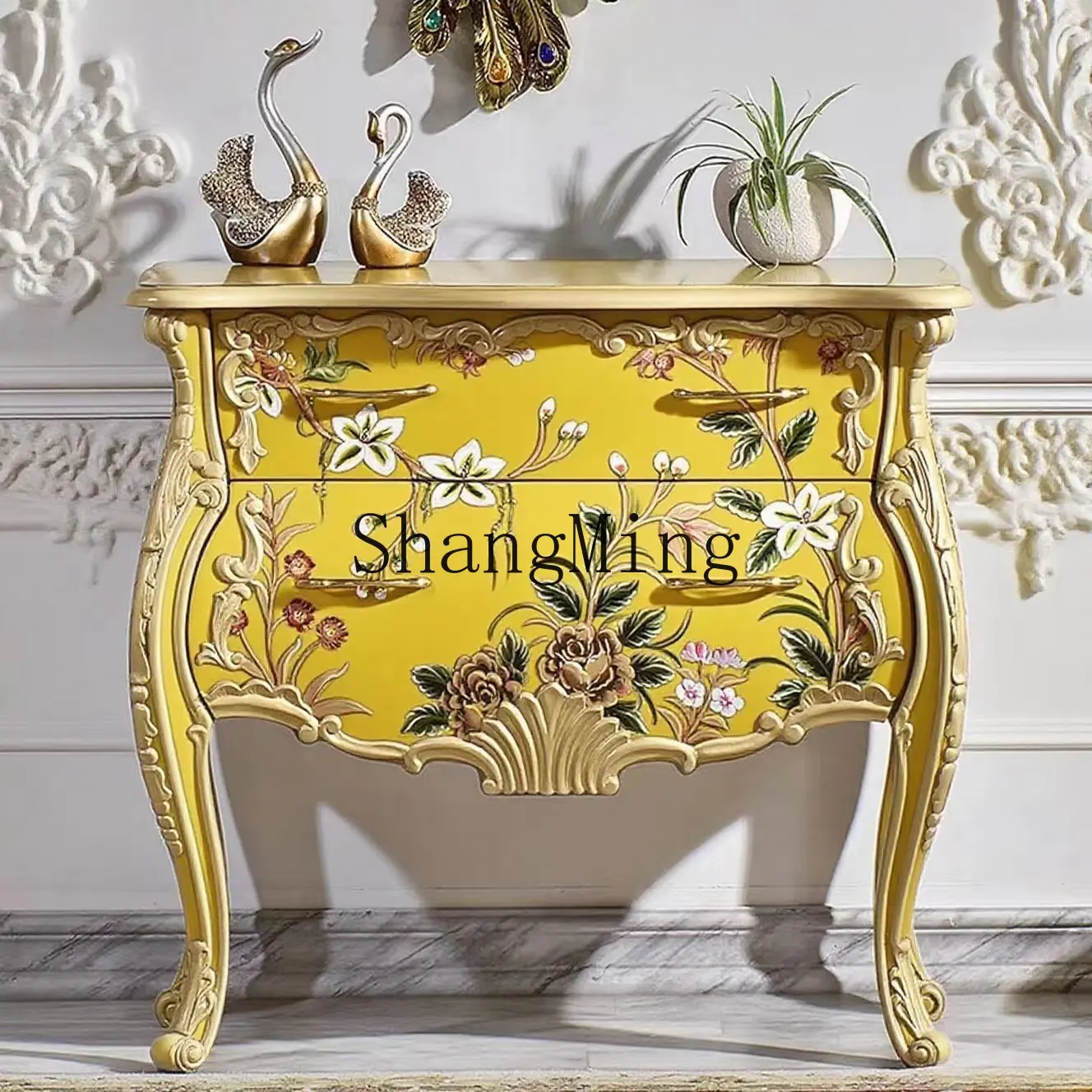 ZYY Premium Home Entrance Storage Dining Side Decoration Two Chest of Drawers Luxury Gold Embossed Cabinet