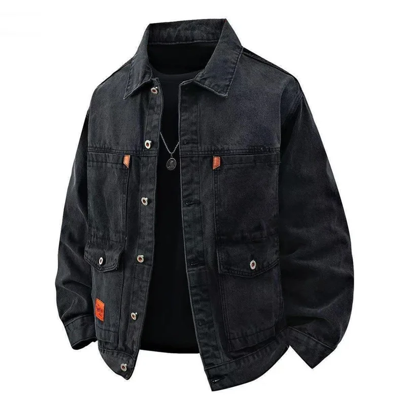 ملابس عمل فضفاضة للرجال من قماش الدنيم لربيع الخريف ملابس عمل خارجية مقاومة للأوساخ والارتداء الدافئ للشباب Faion طويلة Sve بزر واحد #3