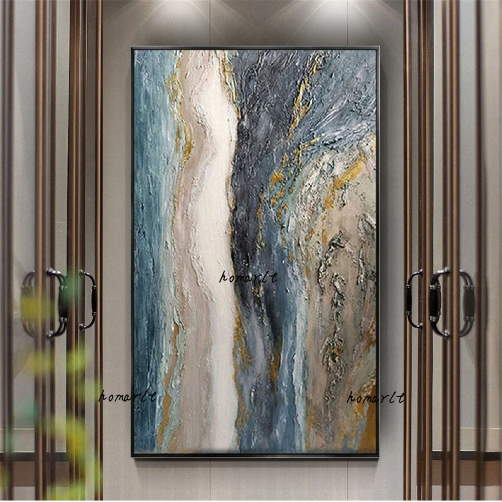 High Quality Handmade Abstract Blue Oil Painting On Canvas Modern Streamlined Texture Wall Art Paintings Decor Living Room Home