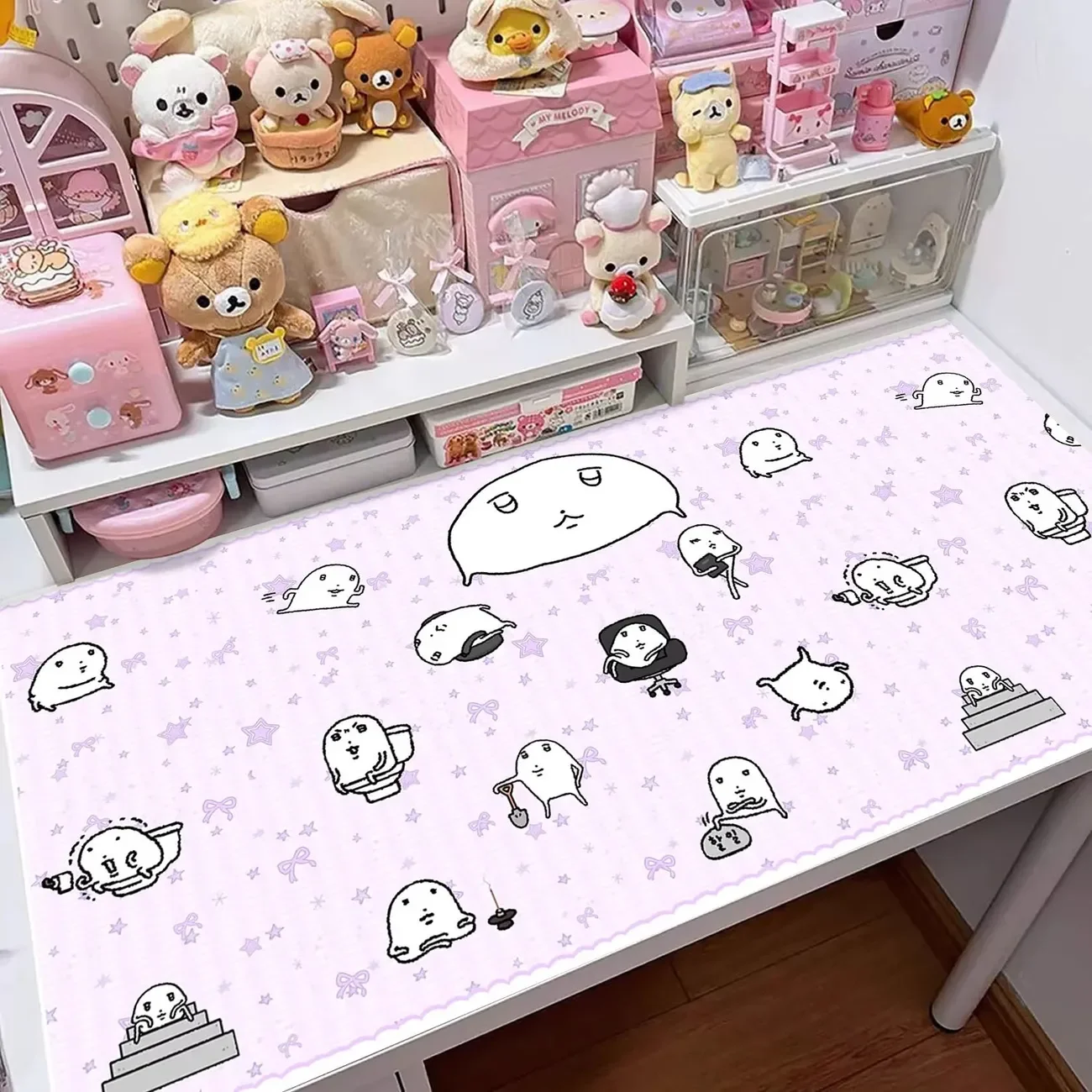 Leather Desk Pad Protector Japanese Anime Pink Y2K Kawaii Mouse Pad Office Desk Mat Waterproof Non-Slip PU Desk Blotter Pad