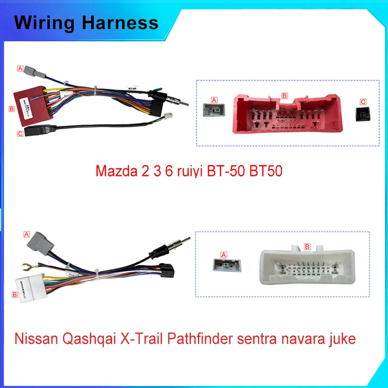Cable harness 16pin Car 16pin Radio Wire Adapter For Mazda 2 3 6 ruiyi BT-50 Nissan Suzuki Swift SX4 Isuzu Low Config