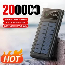 200000mAH Solar Power Bank zbudowany kable wygodne szybkie ładowanie Usb porty ładowarka Powerbank dla Iphone Xiaomi z lampką Led