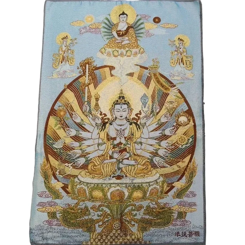 Tibet Thangka Portrait Brocade Painting Silk Religion Thangka Embroidery Figure Qianshou Guanyin